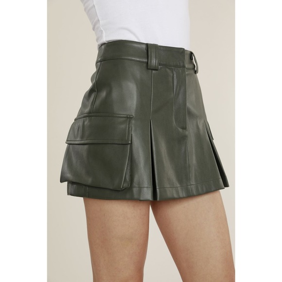 Dolce Cabo Pants - Dolce Cabo Edie Vegan Leather Cargo Skort in Olive L